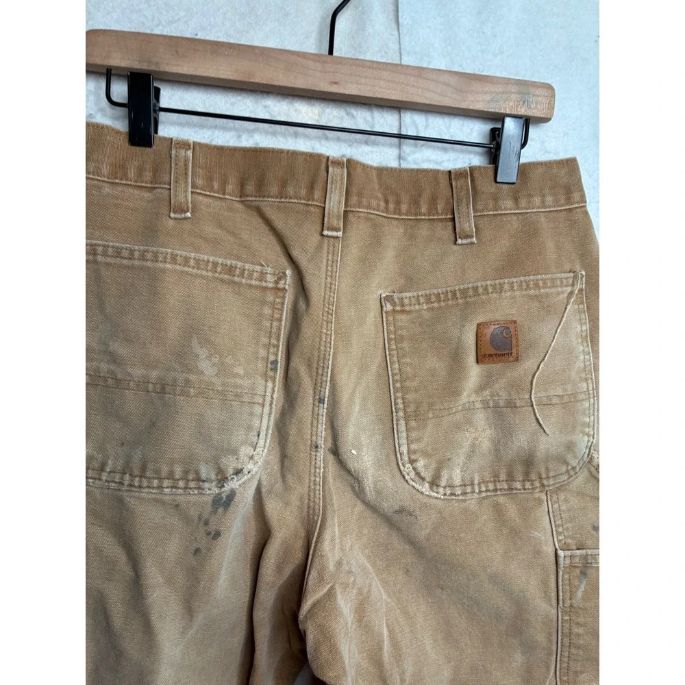 Carhartt B11-BRN Brown Duck Canvas Dungaree Fit Work Pants 32x36 Distressed